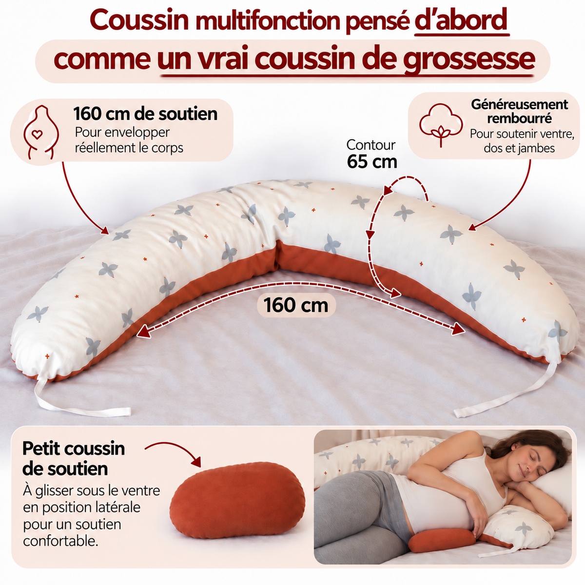 EverNest, coussin de grossesse XL 160 cm évolutif 5 en 1 | Lianur