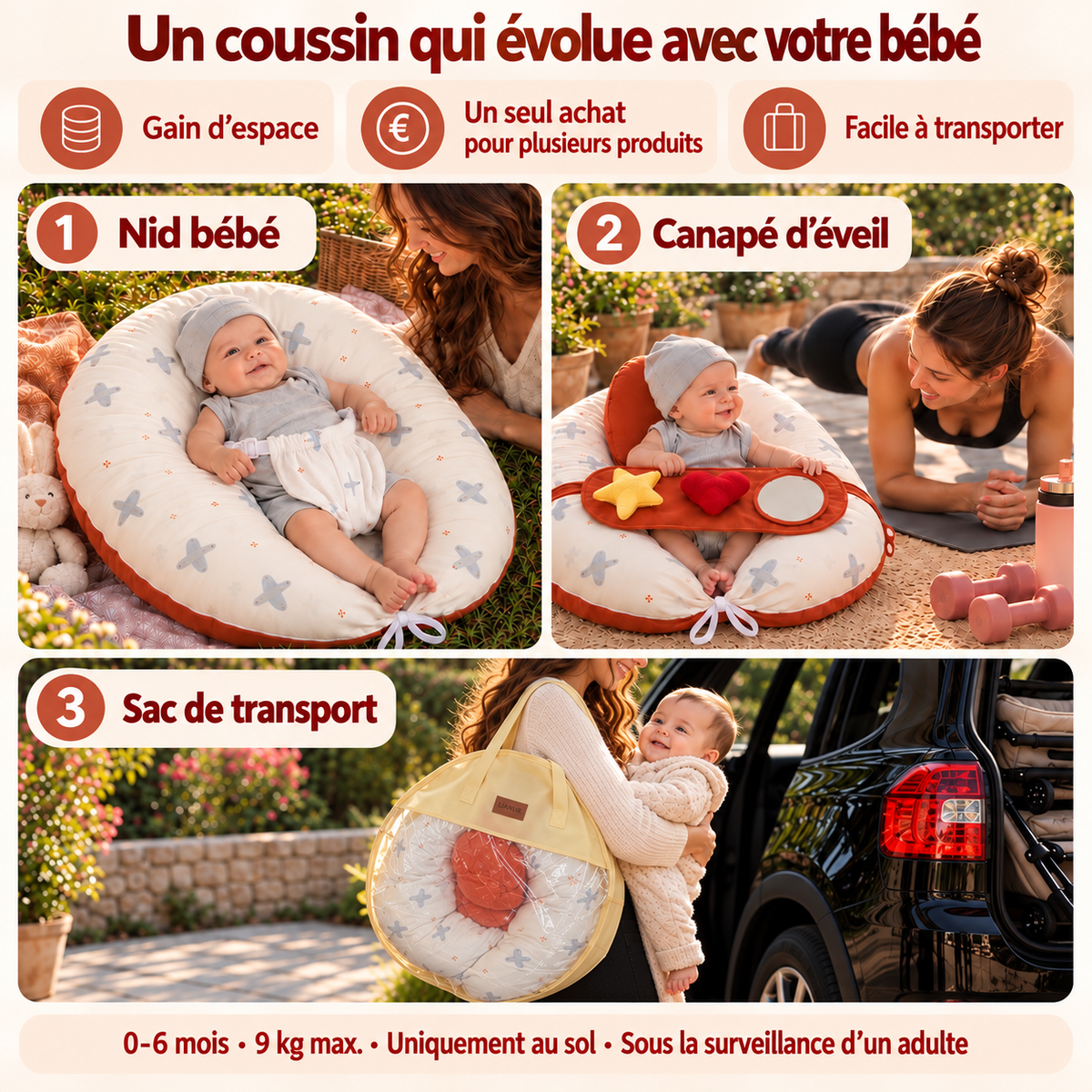 EverNest, coussin de grossesse XL 160 cm évolutif 5 en 1 | Lianur
